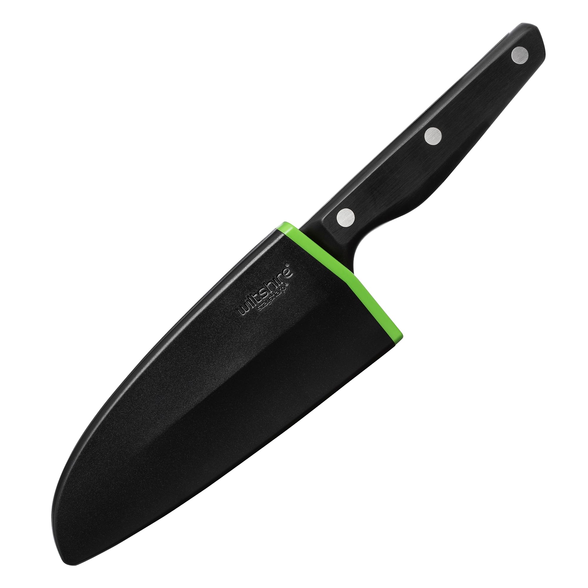 Wiltshire Staysharp Triple Rivet Multi-Purpose Santoku Knife 15cm, Stainless Steel Sharp Blade for Chopping Cutting & Slicing, Built-in Sharpener, Slim Scabbard, Ergonomic Triple Rivet Handle