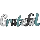 Wood Grateful Sign for Home Decor, Wall Hanging Decorative Teal Word Sign Freestanding Cutout Block Letter for Shelf Mantel Decor Valentines Gift Decoration