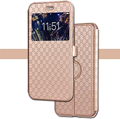 Wallet Leather Case for iPhone X, Smart Window Ultrathin case with Card Slot/Strap, 360 Full Body Drop Protective Magnetic Kickstand Flip Folio Cover for iPhone X Edition/iPhone 10 (5.8)-Gold
