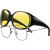 HAOLOTA Women's Polarized Fit Over Sunglasses with Rhinestone, Sun Glasses for Prescription Glasses UV400 Protection