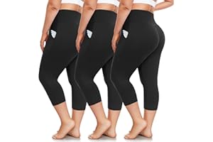FULLSOFT 3 Pack Plus Size Capri Leggings with Pockets for Women -High Waist Stretchy 1X-4X Workout Yoga Pants