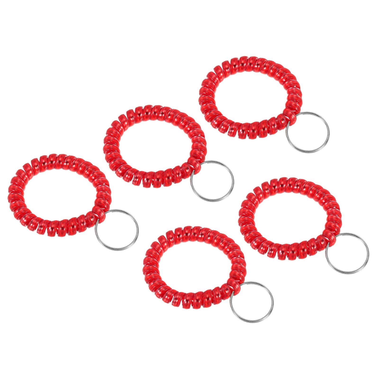 PATIKIL Stretchable Wristband Wristlet Keychain, 5 Pack TPU Spiral Wrist Coil Key Ring Holder for Outdoor Sport Gym Pool Sauna ID Badge, Metallic Red