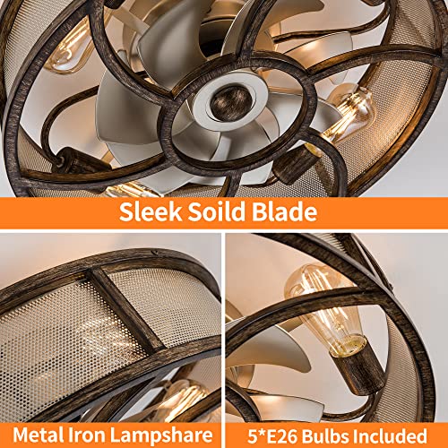 Caged Low Profile Ceiling Fan With Light, 20'' Farmhouse Bladeless