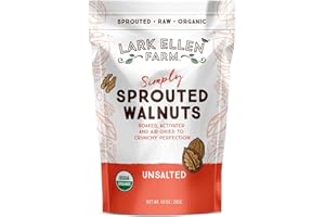 Lark Ellen Farm Sprouted Organic Certifed Walnuts Unsalted - Non GMO, Keto Snacks, Paleo, Gluten Free, Vegan, Organic, Plant Based, High Protein, Low Glycemic Index, Peanut Free Facility (10 oz (1 Pack))