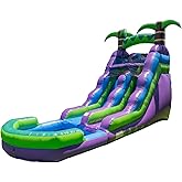 HeroKiddo 16ft Tropical Commercial Inflatable Water Slide with Blower | 100% Commercial Reinforced PVC Vinyl, Wet &amp; Dry Use for Backyard, Front Entry for Easy Supervision for Climbing and Sliding