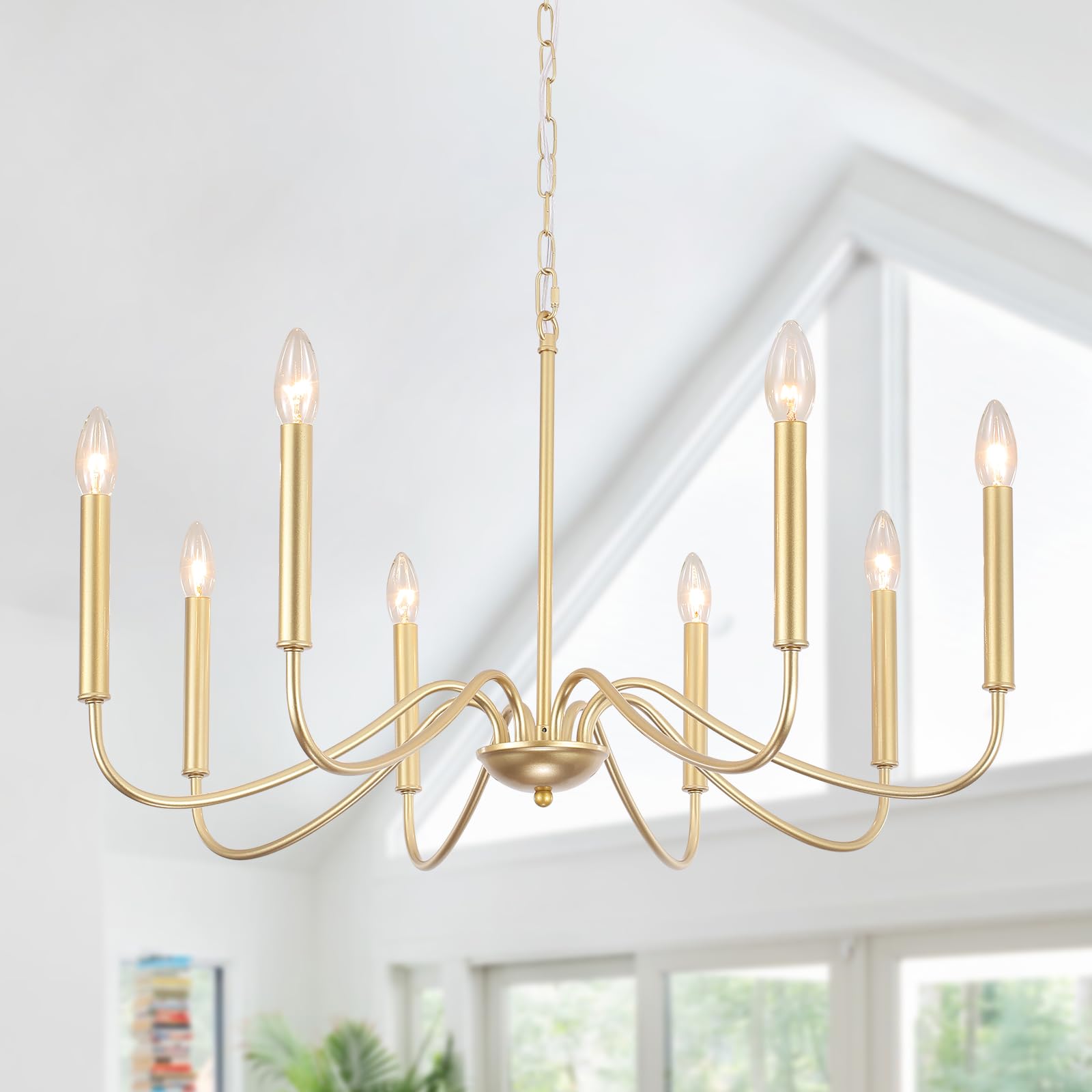 Photo 1 of Generies Antique Gold Farmhouse Chandelier, 8 Light Rustic Lighting Fixture Modern Industrial Candle Ceiling Light for Dining Room, Bedroom, Foyer, Living Room, Kitchen Island, Entryway