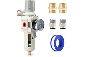 EBEIZZI 1/2" NPT Compressed Air Combination Filter Regulator Combo - Regulator, Filter & Gauge for Air Compressor,Semi-Auto Drain, Metal Bracket, 0-150 psi Gauge Air Tool Compressor
