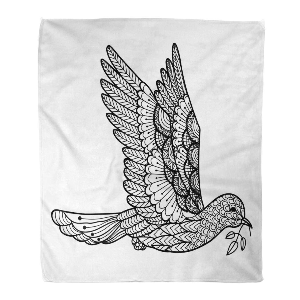 Suninapril Throw Blanket Flannel 50 X 60 Inches Dove Carrying Leaves Line for Sign Graphic Coloring Book Adult Stock for Couch Sofa Bed Comfortable Warm Cozy Print Luxury Suitable for All Season