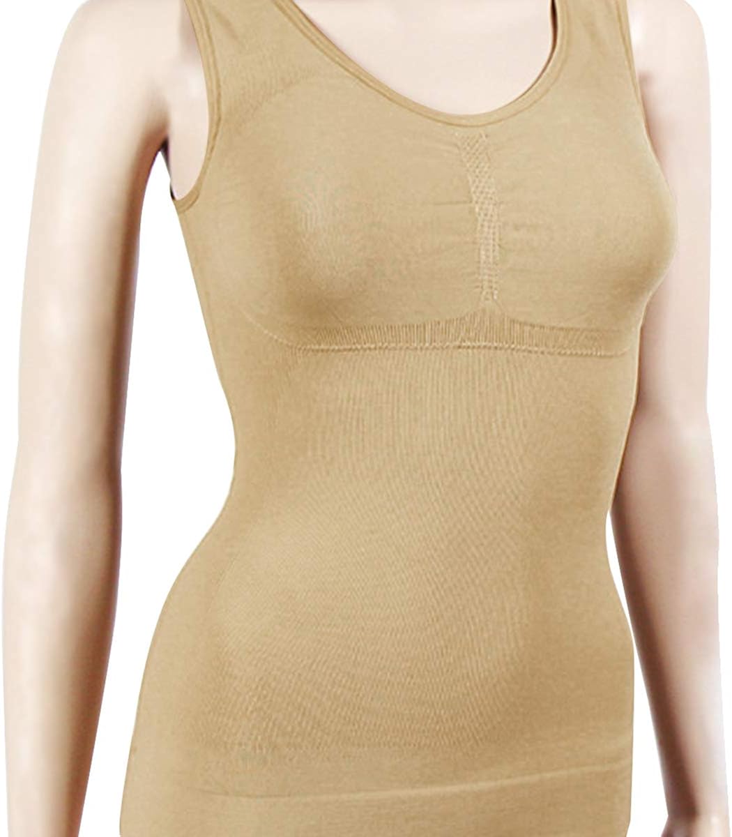 SJINC Women's Cami Shaper Tummy Control Padded Seamless Long Compression Tank Top at  Women’s Clothing store