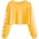 Dellytop Kids Crop Tops Girls Long Sleeve Tee Shirts Cute Daisy Pinted Fashion Sweatshirt Pullover Top