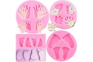 ZiXiang Baby Silicone Fondant Molds Baby Foot Fondant Mold Baby Hand Silicone Molds For Baby Shower Cake Decoration Cupcake Topper Candy Polymer Clay Chocolate Gum Paste Set Of 4