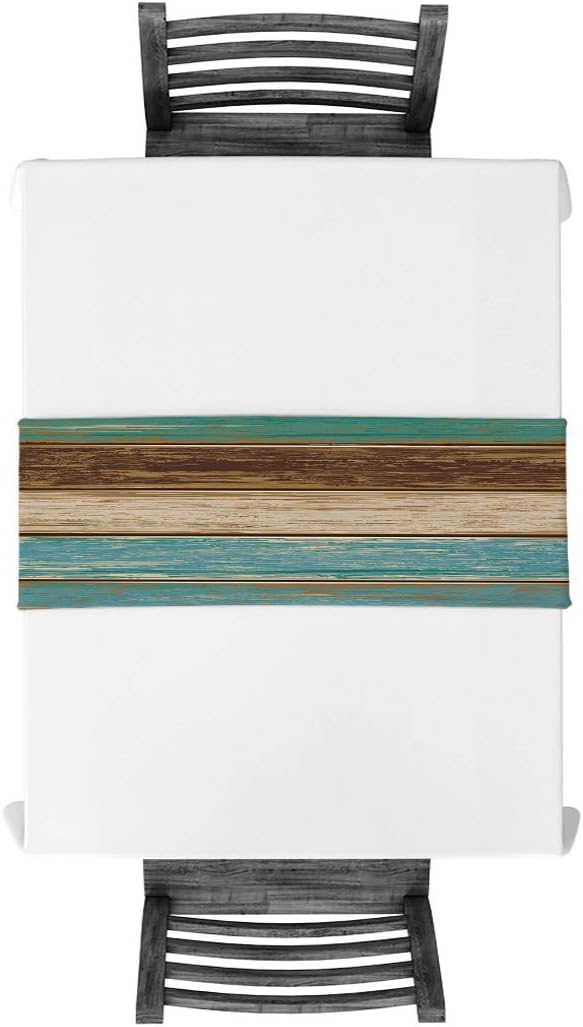 Vandarllin Cotton Linen Table Runner Dresser Scarves Retro Rustic Barn Wood&Teal Green Brown Non-Slip Burlap Rectangle Table Setting Decor for Wedding Party Holiday Dinner Home, (13X70 Inch): Home & Kitchen
