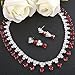 EVER FAITH Women's Cubic Zirconia Elegant Tear Drop Wedding Necklace Earrings Set Red Silver-Tone