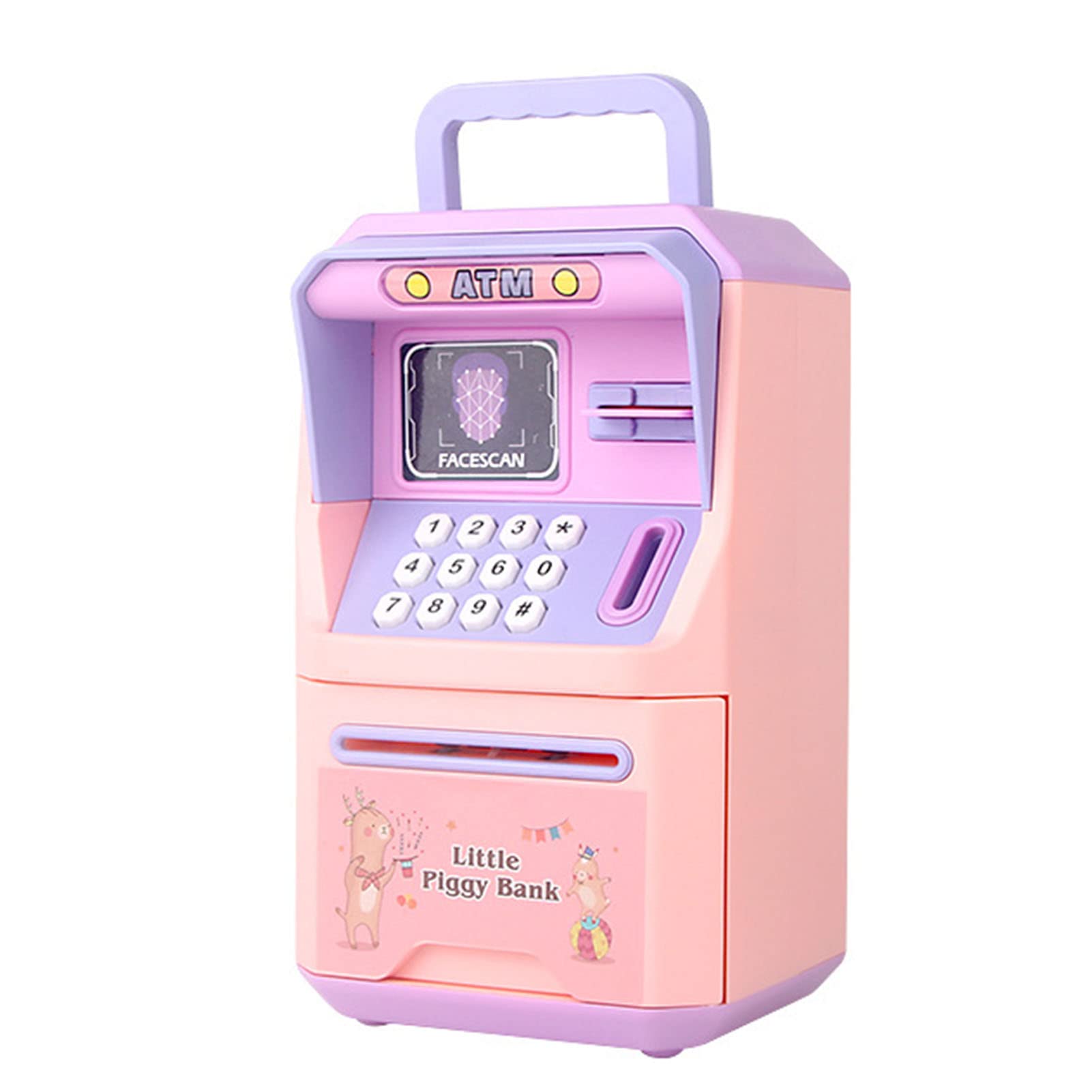 Syrisora Bank ATM Toys Mini Bank ATM Machine Simulation Face Recognition ATM Machine Money Storage Bank Educational Toys Gifts for Kids (Pink Purple)
