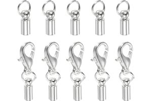 HARFINGTON 10pcs Cord End Cap 2.5mm ID Lobster Claw Clasp End Caps for DIY Bracelets Necklaces, Platinum