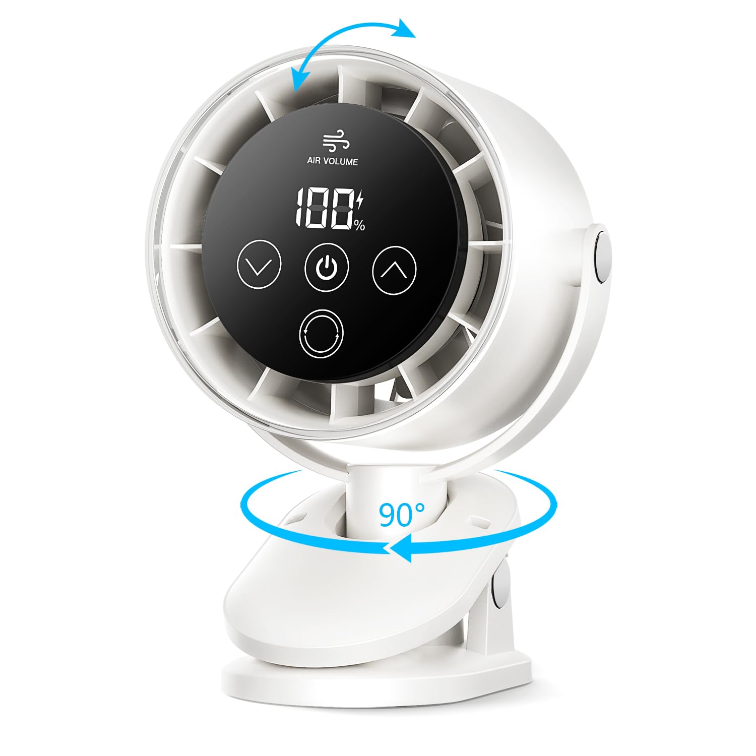 Photo 1 of 3 in 1 Portable Desk Fan Rechargeable LED Display Clip on Fan 100 Speeds Strong Wind Wall-Mounted Fan, 90° Vertical Manual and 90° Oscillating Air Circulator USB Table Fan for Home,Office,Camping