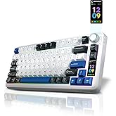 RAMPAGE GEAR Quell Pro 75% Wireless Mechanical Gaming Keyboard – Hot Swappable Pre-Lubed Switches, Creamy Typing Sound, Smart Screen & Control Knob, RGB Backlit, PBT Keycaps, Compact Keyboard for PC