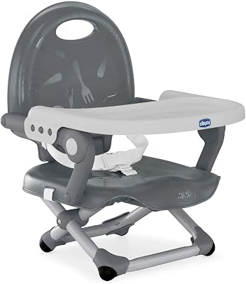 Pocket Snack Rehausseur Chaise Bébé pour Enfants de 6 mois à 3 ans (15 kg), Chaise Haute Portable, Réglable, avec Fermeture Compacte et Plateau Amovible - Dark Grey