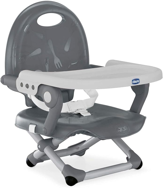 Pocket Snack Rehausseur Chaise Bébé pour Enfants de 6 mois à 3 ans (15 kg), Chaise Haute Portable, Réglable, avec Fermeture Compacte et Plateau Amovible - Dark Grey