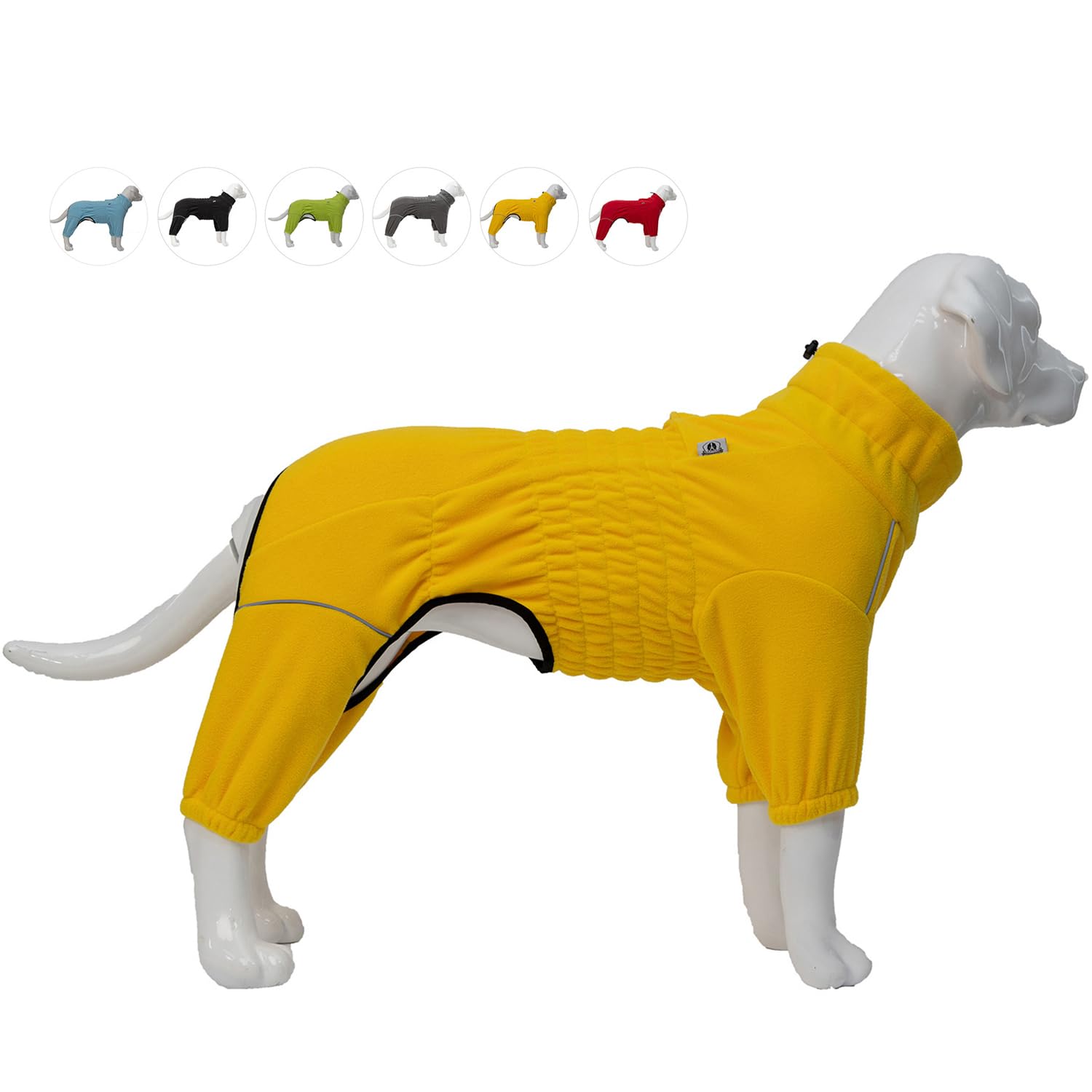 Warm Fleece Dog Winter Coat, Windproof Zippered Dog Jacket - Small to XXXXL, Yellow