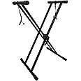 RockJam Xfinity Heavy-Duty, Double-X, Pre-Assembled, Infinitely Adjustable Piano Keyboard Stand with Locking Straps
