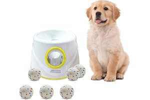 MLOOWA Automatic Ball Launcher for Dogs ，The Upgraded Ball Thrower Adjustable Distance 20-45ft Including 6 PCS 2.3-inch Sized Balls, Interactive Dog Toys Suitable for Small to Medium Sized Dogs