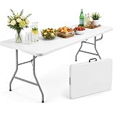 Lovswan 6FT Folding Table, Portable Fold-in-Half Plastic Utility Table with Carrying Handle, Heavy Duty Indoor Outdoor Dining Picnic Camping Party Table, Waterproof &amp; Scratch Resistant, White