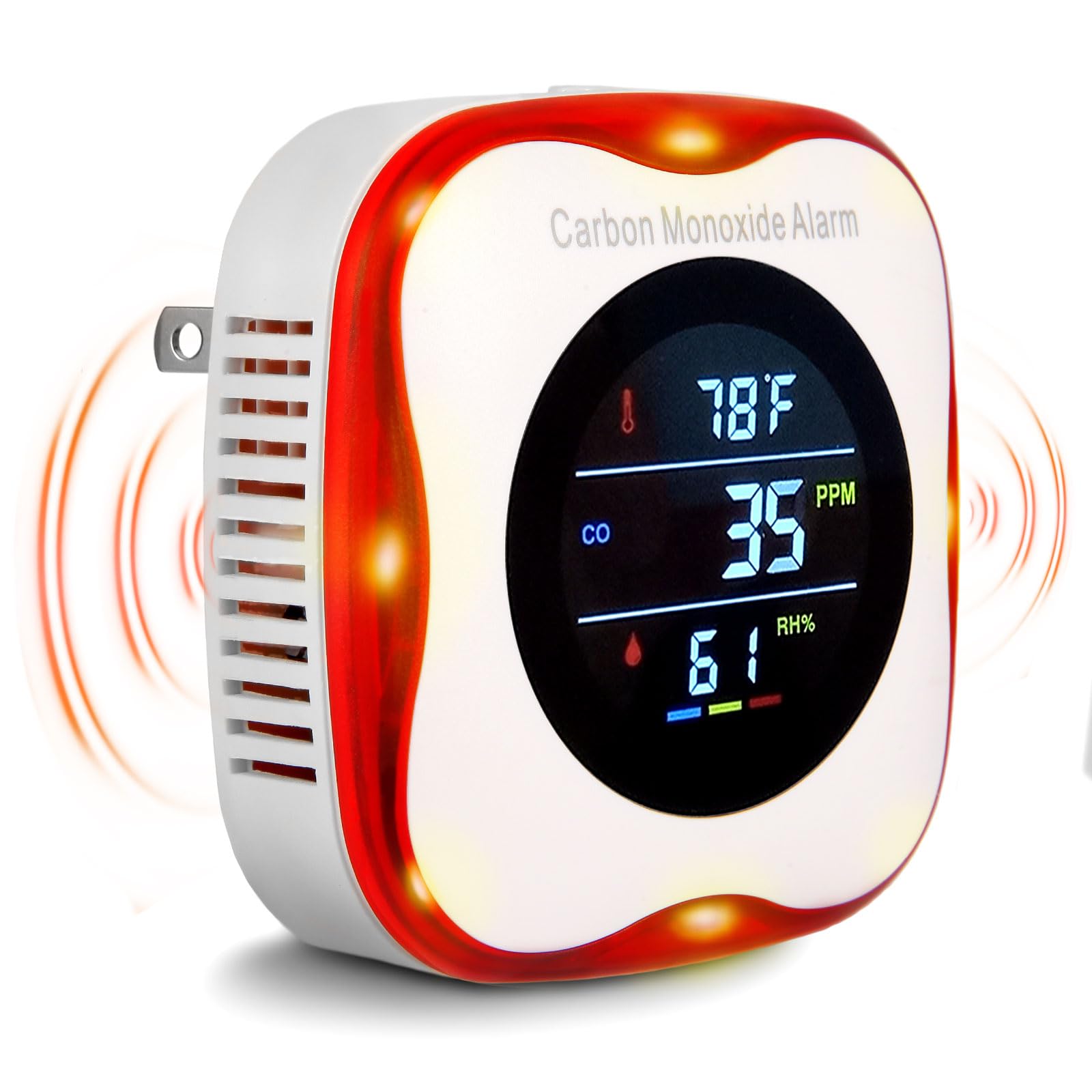 Vzmcov Plug-in Carbon Monoxide Detector with Real-time CO Display and Temperature and Humidity Monitor, Suitable for Home, RV, Apartment, Indoor air Safety Plug-in CO Compact Alarm