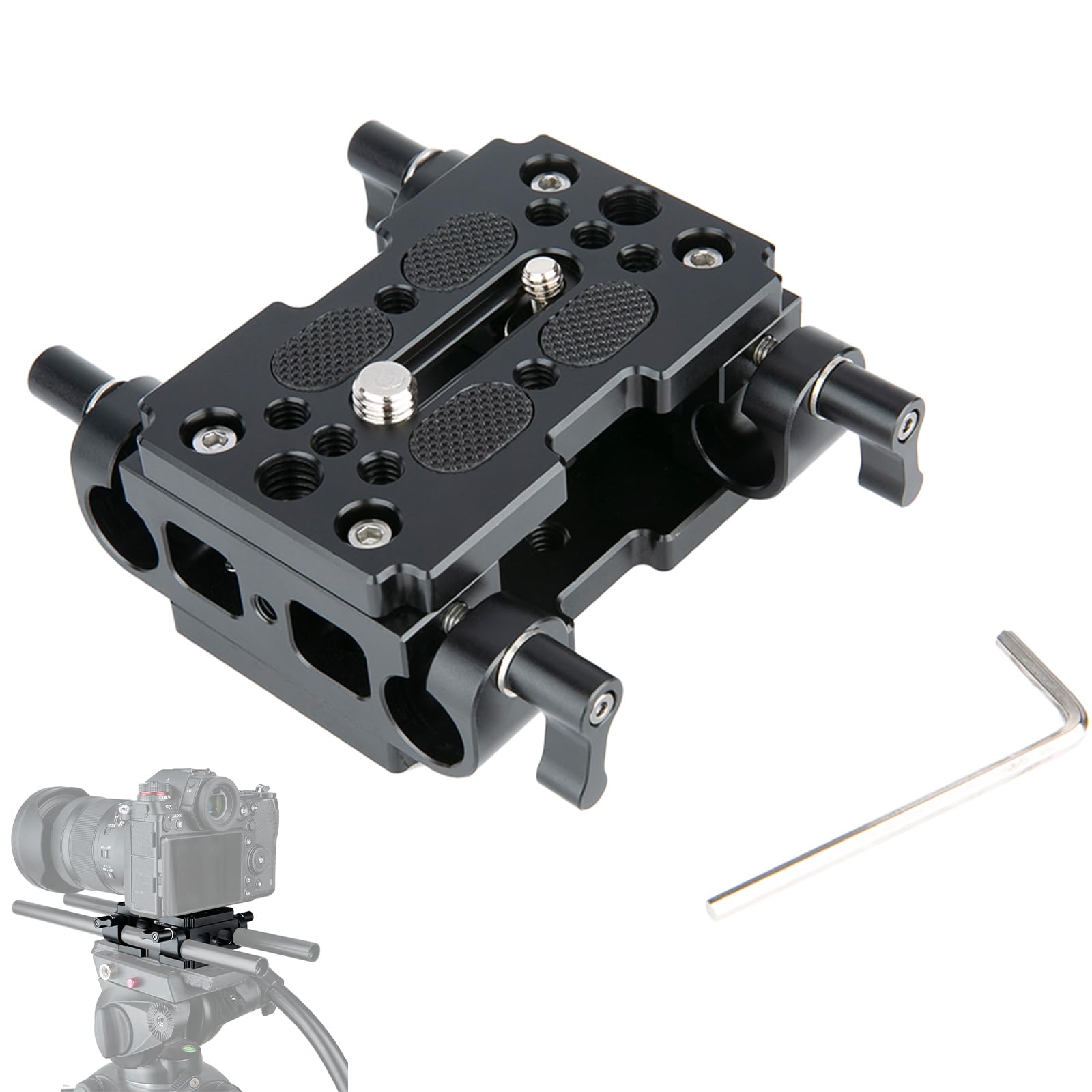 NICEYRIG Tripod Base Plate Mounting Plate with 15mm Rod Clamp for DSLR Camera Rig 15mm Rod Support System