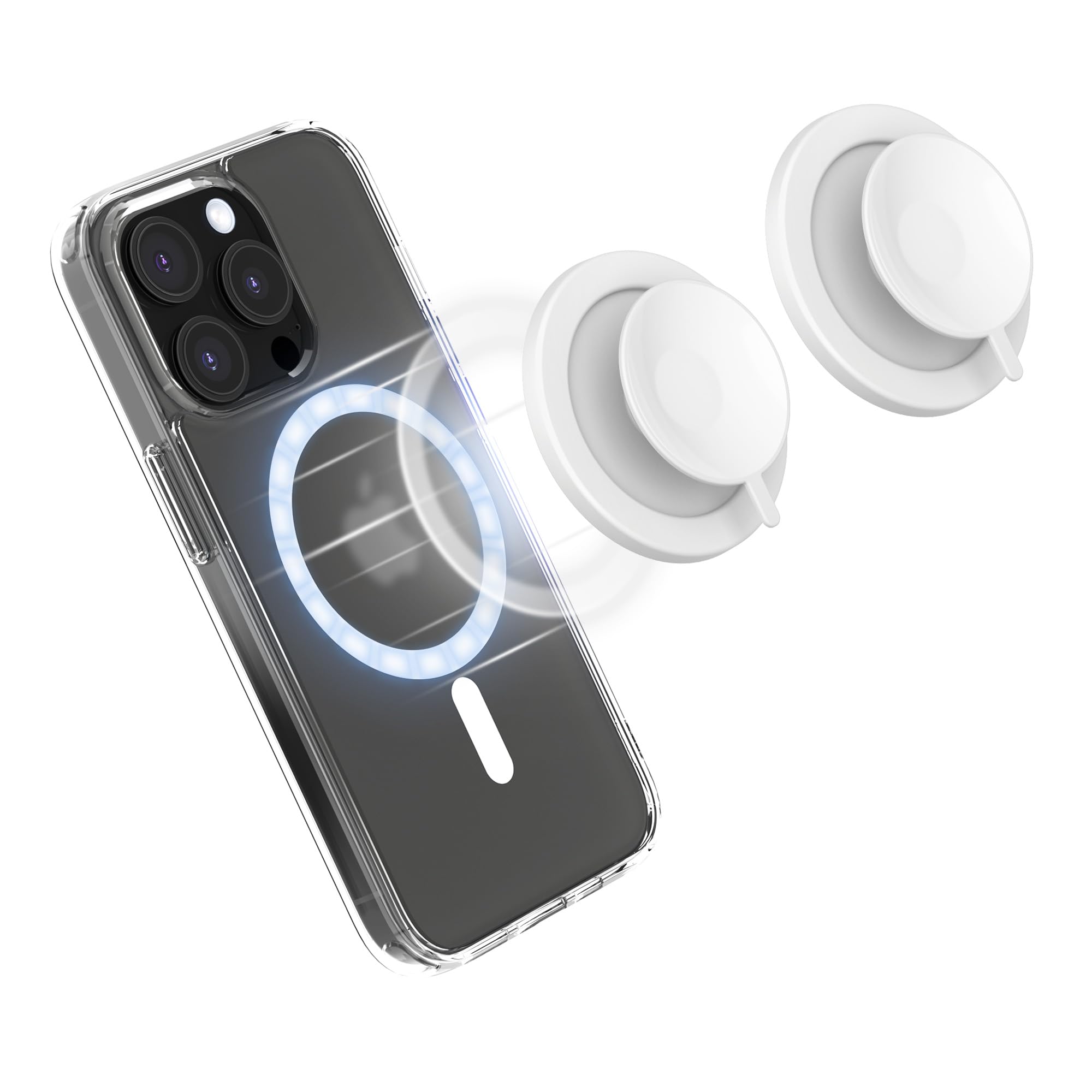 Silicone Suction Phone Case Magnetic Mount for iPhone 16 15 14 13 12 Mag Safe Case & All Phones, Long Lasting Hand free Phone Holder for Mirror Glass Bathroom Gym TikTok Videos Selfies (2 Pack, White)