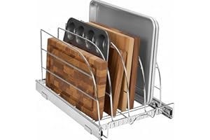 Pull Out Organizer Rack for Bakeware - Sliding Kitchen Cabinet Organizers and Storage Rack for Cutting Boards, Baking Pans, C