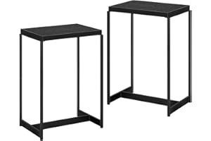 HEOMU Rustic Brown Nightstands Set of 2-2 Tier Narrow Bedside Tables End Side Tables with Storage Shelf for Living Room, Sofa Couch, Bedroom