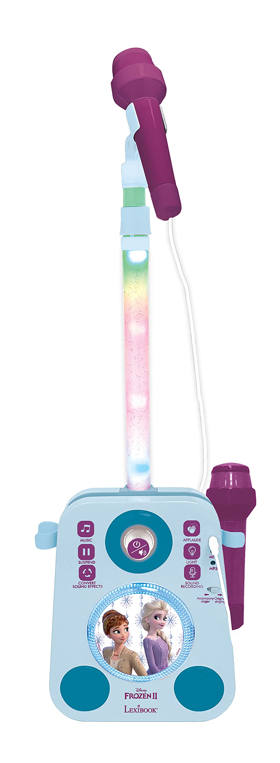 Lexibook, Frozen, Musical Lighting Speaker with 2 Microphones, Demo Songs, MP3 Plug, Blue/Purple, K140FZ