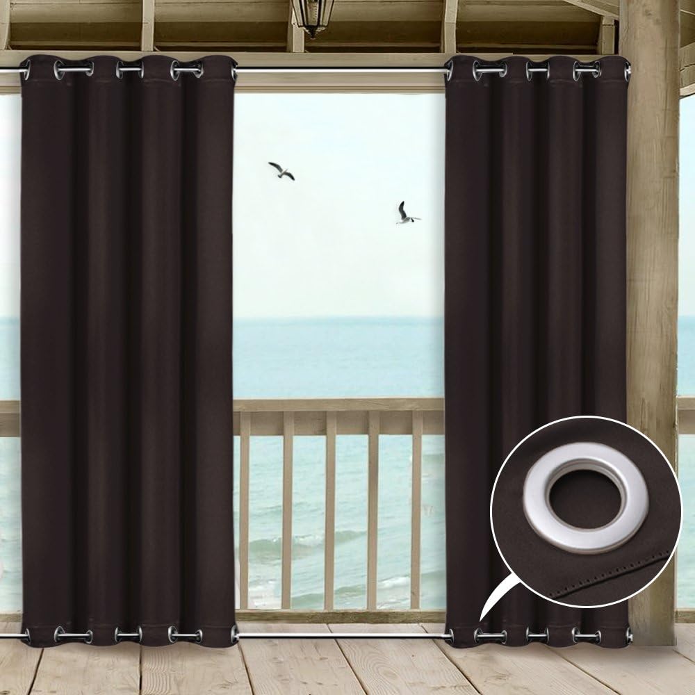 NICETOWN Outdoor Curtain Grommet Top and Bottom, Thermal Insulated Keeps The Rain Out Versatile Vertical Drape, Blackout Heavy Weight Wind Break Outdoor Drapery (52 by 108 inches,1 Piece, Tan-Khaki)