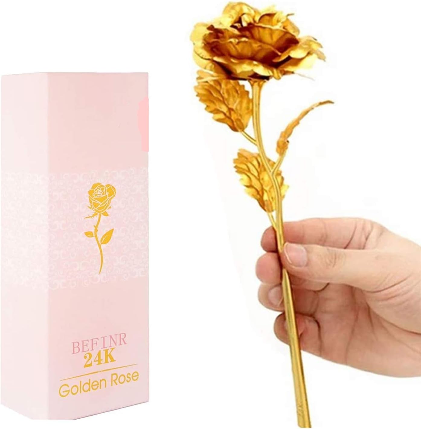24K Gold Rose Artificial Flowers Dipped Rose Gold Plated