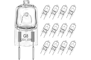 BOGAO G8 Halogen Light Bulbs 20Watt 120Volt Halogen Light Bulb G8 Base Bi-Pin Shorter 1-3/8" (1.38") Length 20W T4 JCD Warm White Under Cabinet Puck Lighting Replacements,12Pack