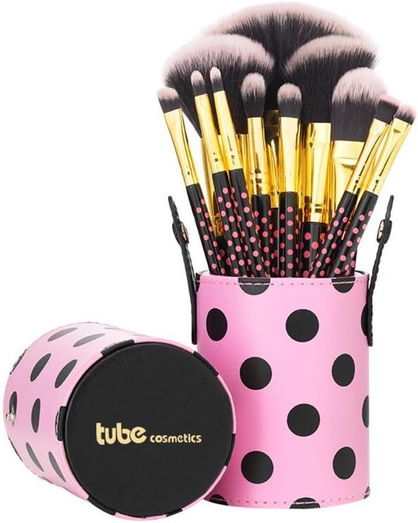Pink-a-Dot Makeup Brush Set with Tube Container Makeup Brush Set Holder 11 Pcs