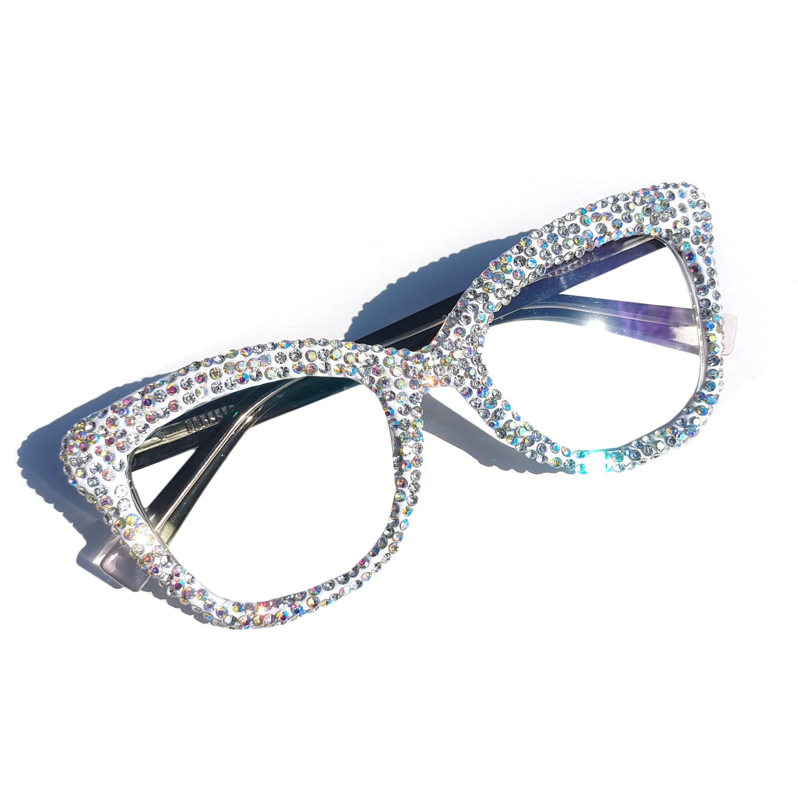 Photo 1 of *MINOR DAMAGE - USED*
willochra Oprah Style Rhinestone bling Diamond Reading Glasses for Women, Fashion Square Blue Light Blocking Readers (clear, 1.5, x)