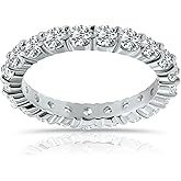 Hoops & Loops 925 Sterling Silver Cubic Zirconia 3mm Round-Cut Wedding Band Rings For Women, Anniversary Eternity Stackable Engagement Ring