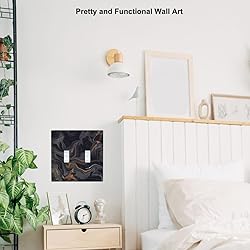Pznen Black Marble 2-Gang Wall Plate Black Gold