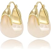 WASAIE Lightweight Acrylic Hoop Earrings for Women,Gold Cream Resin Circle Clear Hoops for Formal Party