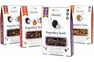 ORIGENES DEVOTED TO OUR HERITAGE Pack of 4 Variety Mix Olives in Vacuum with Special Box, 2 Greek Olive Varieties with 4 flavors, Freshly Sealed Olives with Extra Virgin Oil 4X200g