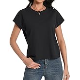 Womens Crop Tops Cap Sleeve Cotton T Shirts Crewneck Loose Fit Trendy Tee Summer Workout Tops 2025