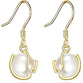 DOVRAN 14k Gold Pearl Earrings for Women Freshwater Pearl Drop Earrings Solid Gold Pearl Jewelry for Her