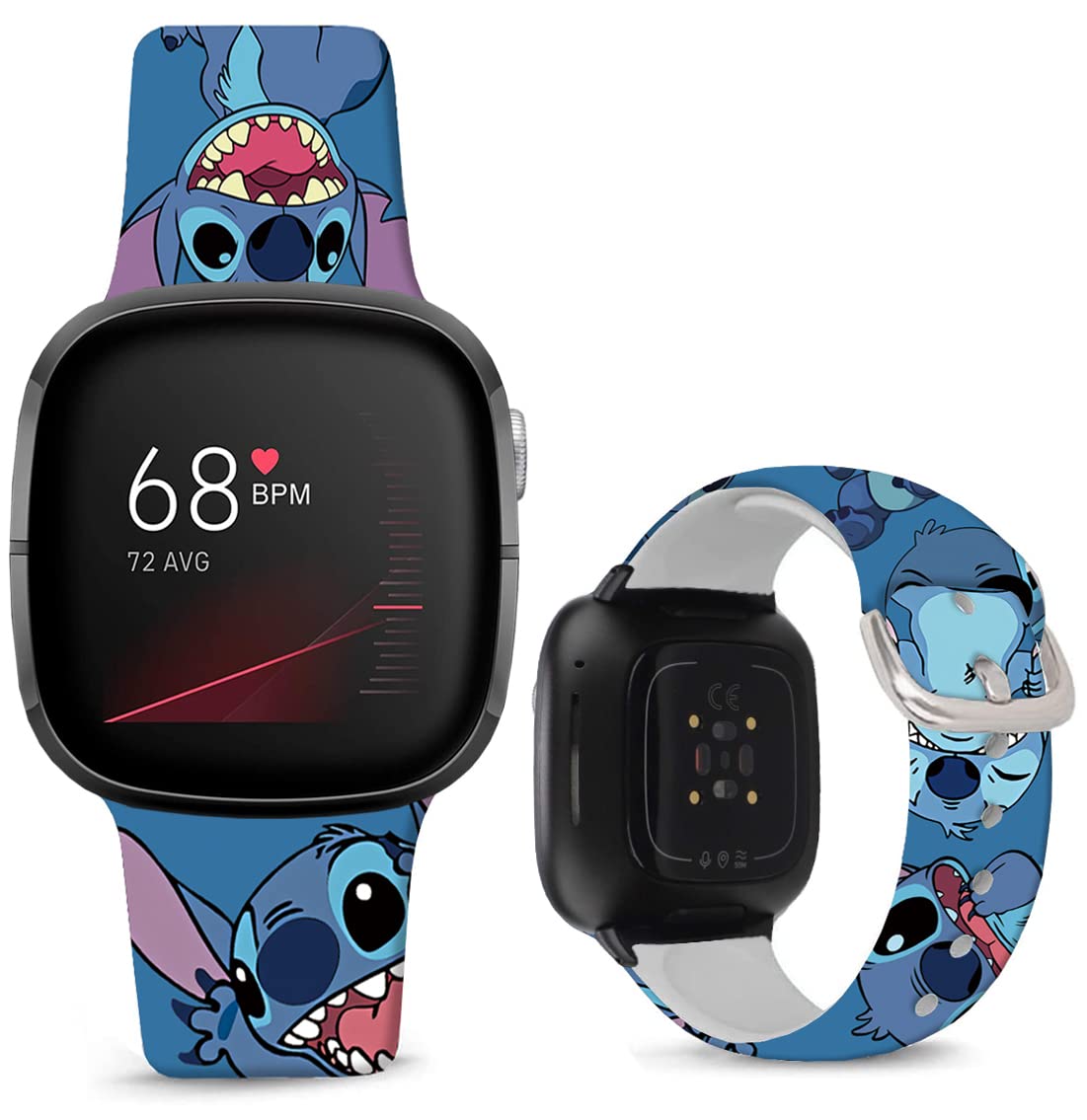 Leotop Pattern Printed Soft Silicone Replacement Bands Compatible with Fitbit Versa 4/ Fitbit Versa 3/ Fitbit Sense 2/Fitbit Sense for Women Men Teens. (Blue)