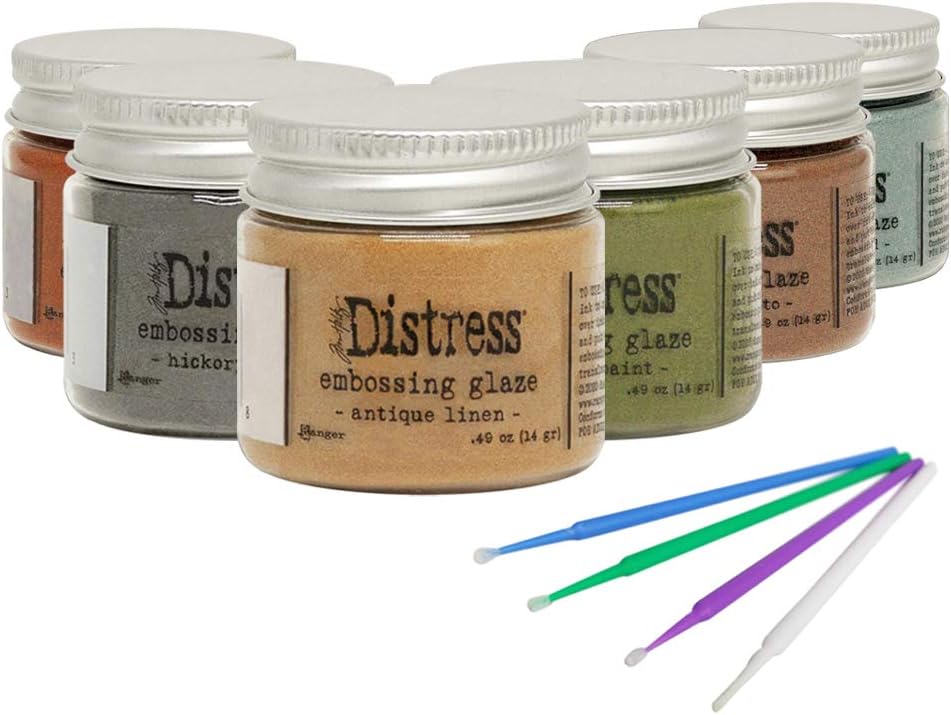 New Ranger Tim Holtz Distress Embossing Glaze - Includes PTP Flash Deals Blending Sticks (6 Bold Collection)