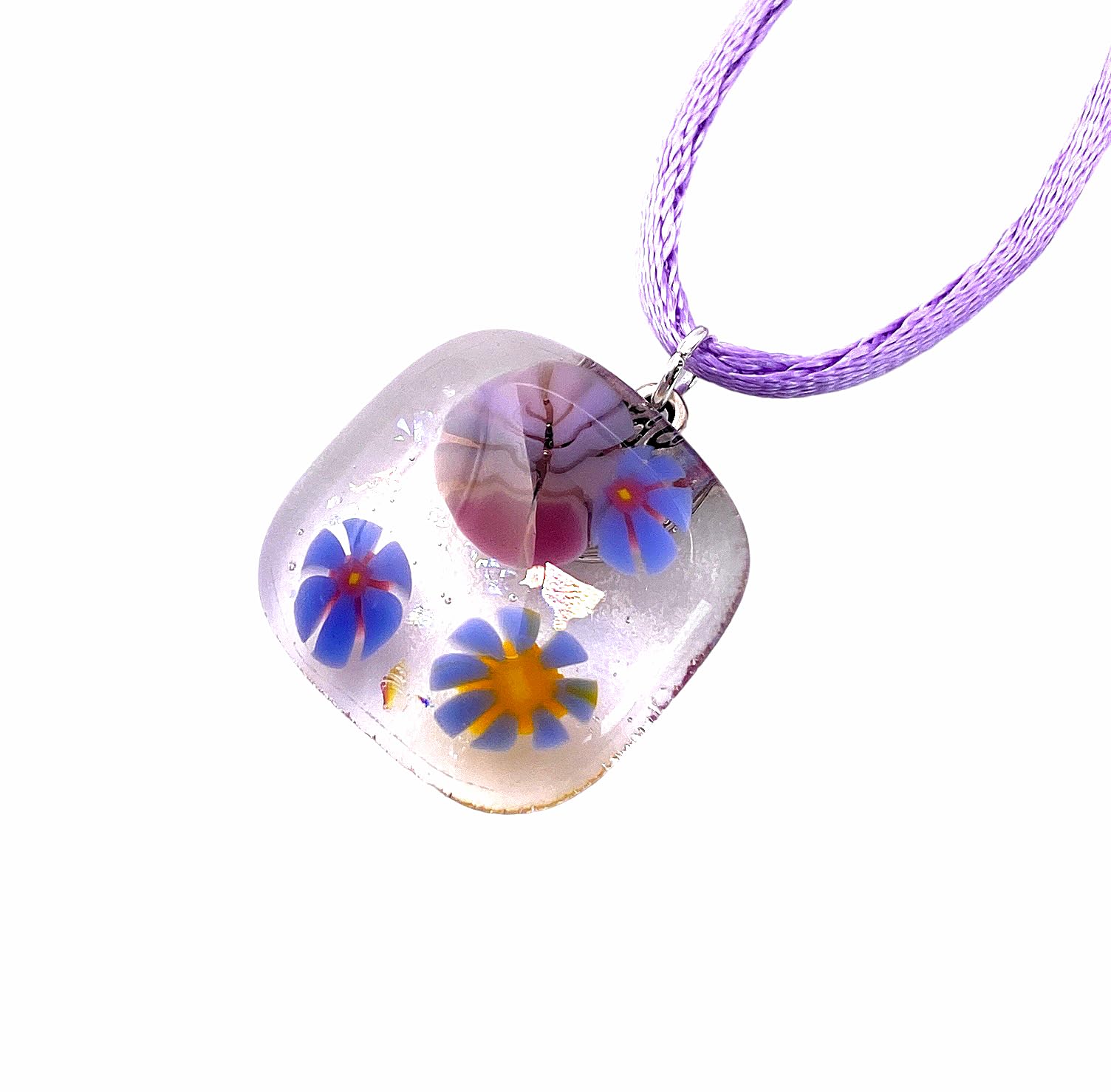 Flower Pendant, Glass Flower Pendant, Handmade Glass Pendant, Dichroic Glass Pendant, Floral Pendant, Glass Pendant, Millefiori Pendant