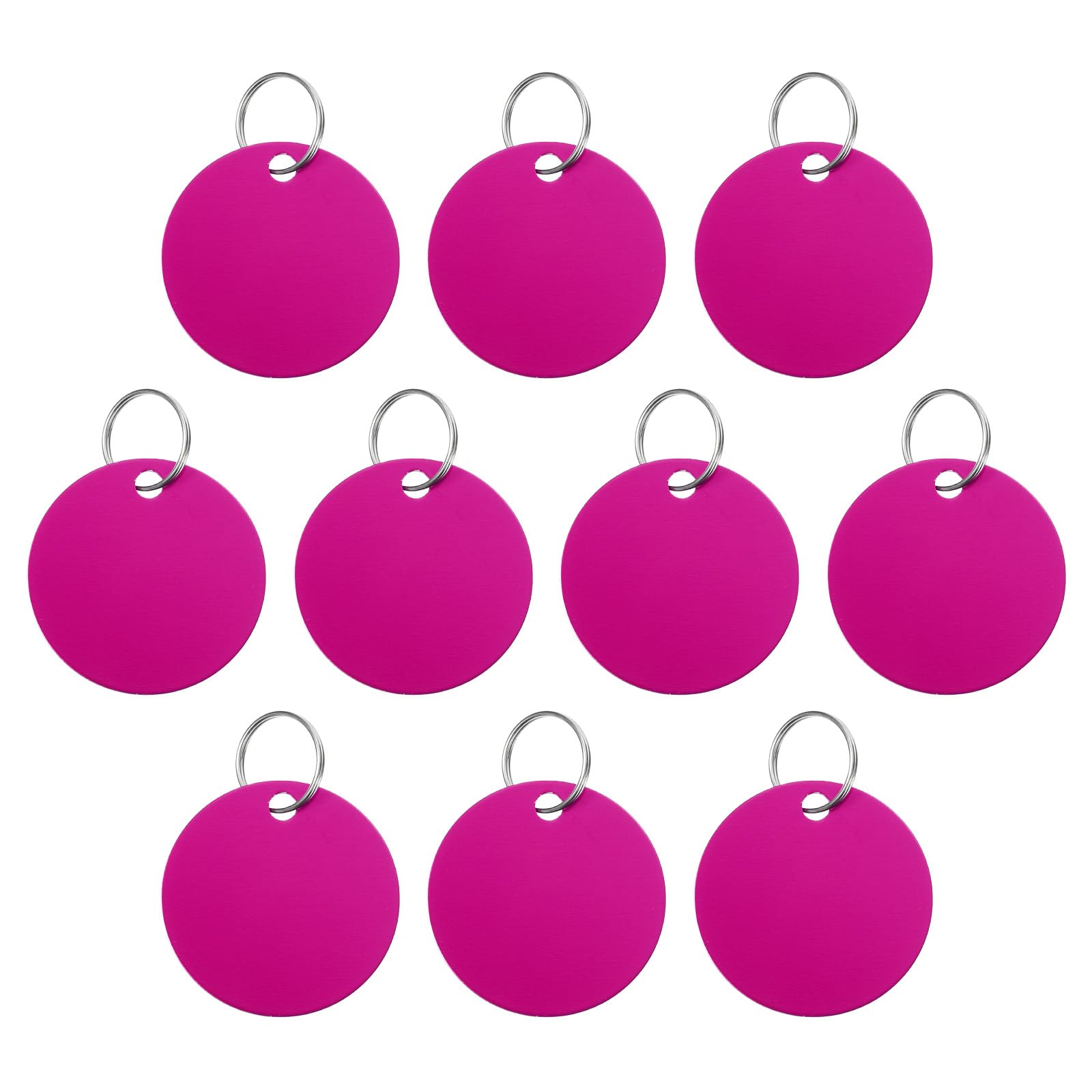 PATIKIL Aluminum Blank Tags 1.4 Inch, 10Pcs Round Metal Stamping Blanks Pet ID Label with Key Rings for DIY Craft Engraving Laser, Rose Red