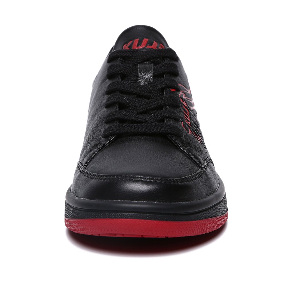 Soulsfeng Mens Womens Trainers Casual Top Layer Leather Lace Up Low-Top Skateboarding Shoes Black Shoes(Black 11.5UK)