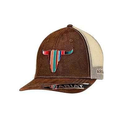 Brown Amazon Ariat Hats ARIAT Mens Brown Serape Bull Head Trucker